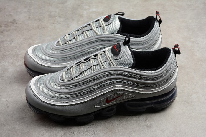 nike mens AIR VAPORMAX 97 "SILVER BULLET" metallic silver varsity red AJ7291-002